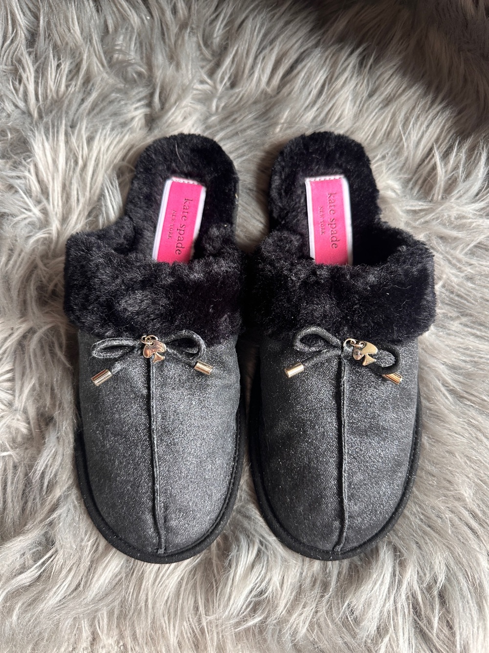 Kate Spade New York Lacey Sparkle Faux Fur Slippers Black Women’s 8